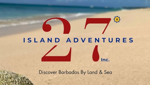 27 Island Adventures Inc. logo with beach background and tagline Discover Barbados By Land and Sea