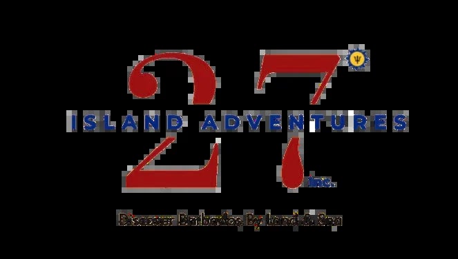 27 Island Adventures logo with red numbers and blue text on black background